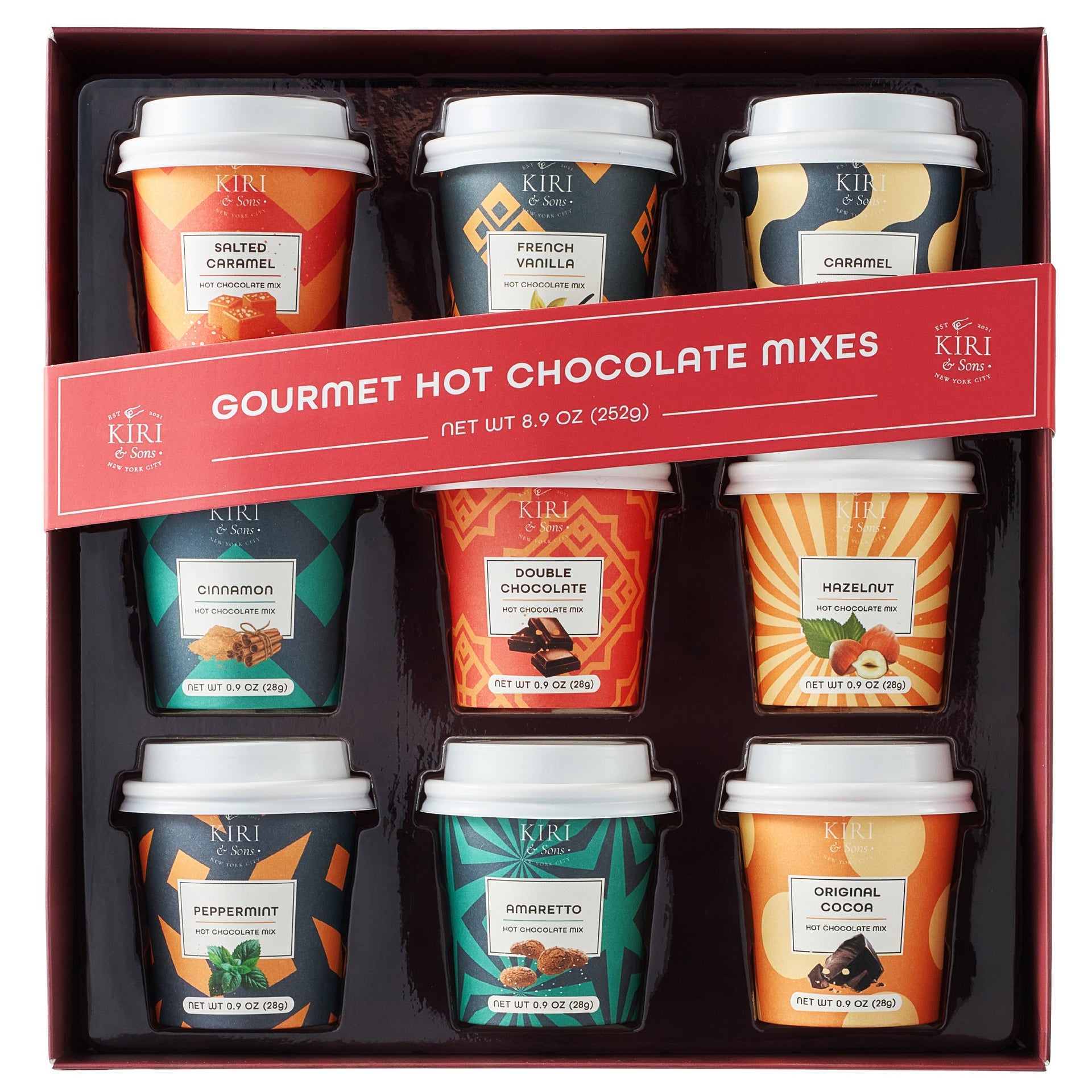 Gourmet Hot Cocoa Gift Set Cup Hot Chocolates - Set of 9 Flavors - Salted Caramel, French Vanilla, Caramel, Gingerbread, Mint, Amaretto & More - Holiday Christmas Gifts For Her, Him, Kids
