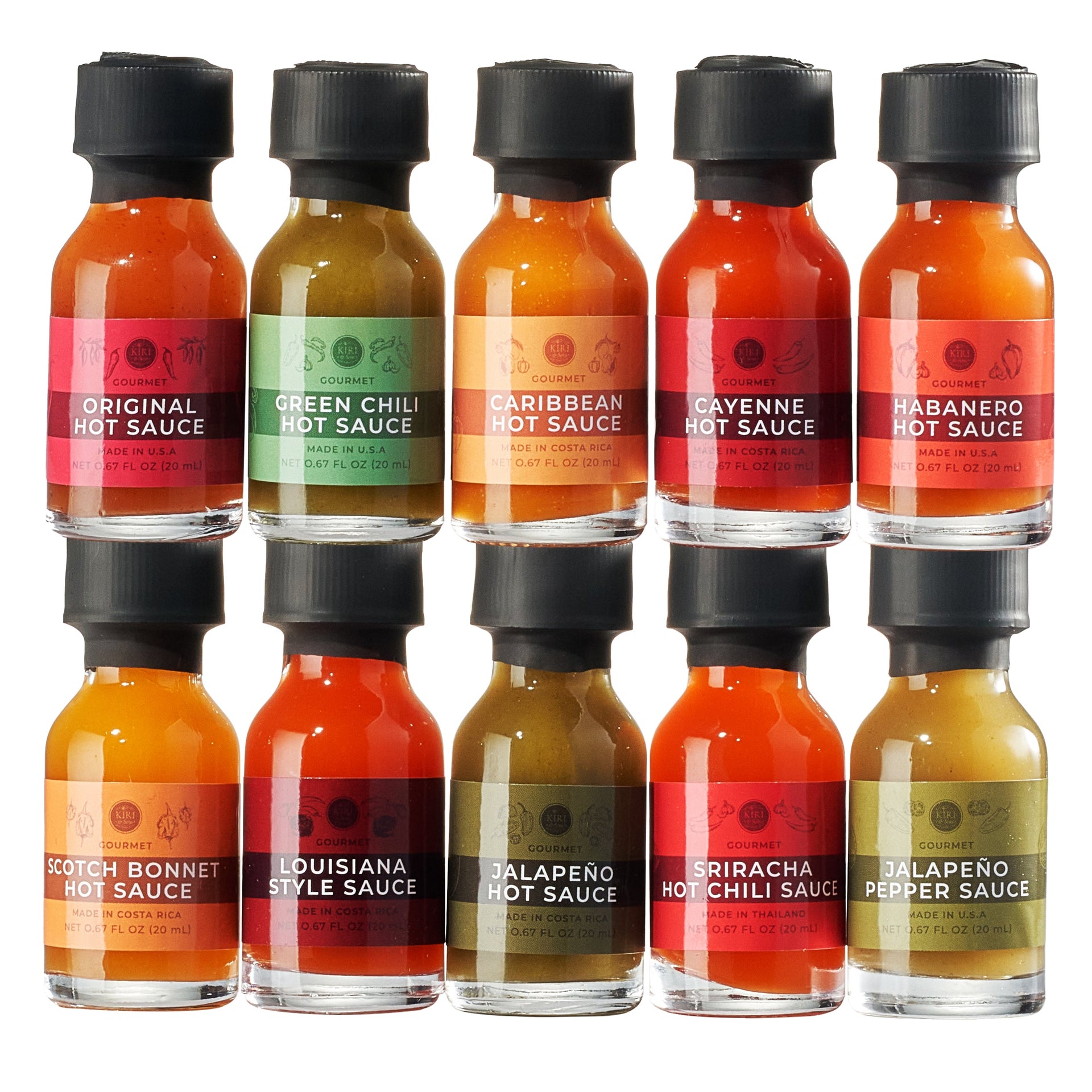 Gourmet Hot Sauce Sampler Gift Set of 10, Flavors Include Habanero, Scotch Bonnet, Jalapeno, Sriracha, Louisiana Style, Cayenne, Red & Green Chili and More, Variety Pack Gifts