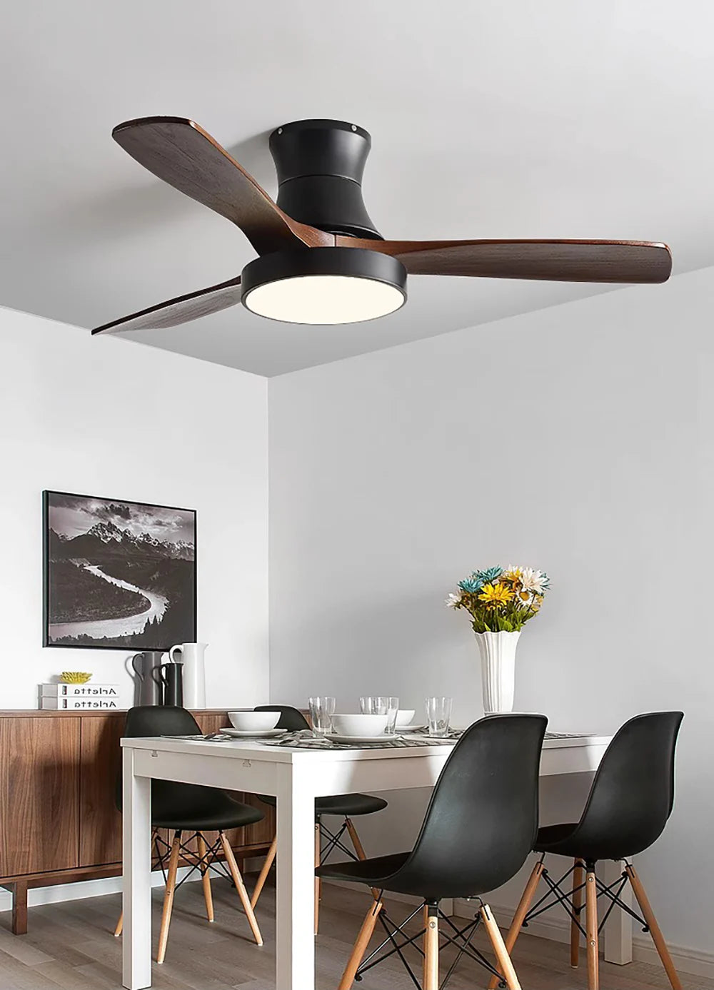 Hugger Wood Blade Ceiling Fan Lamp