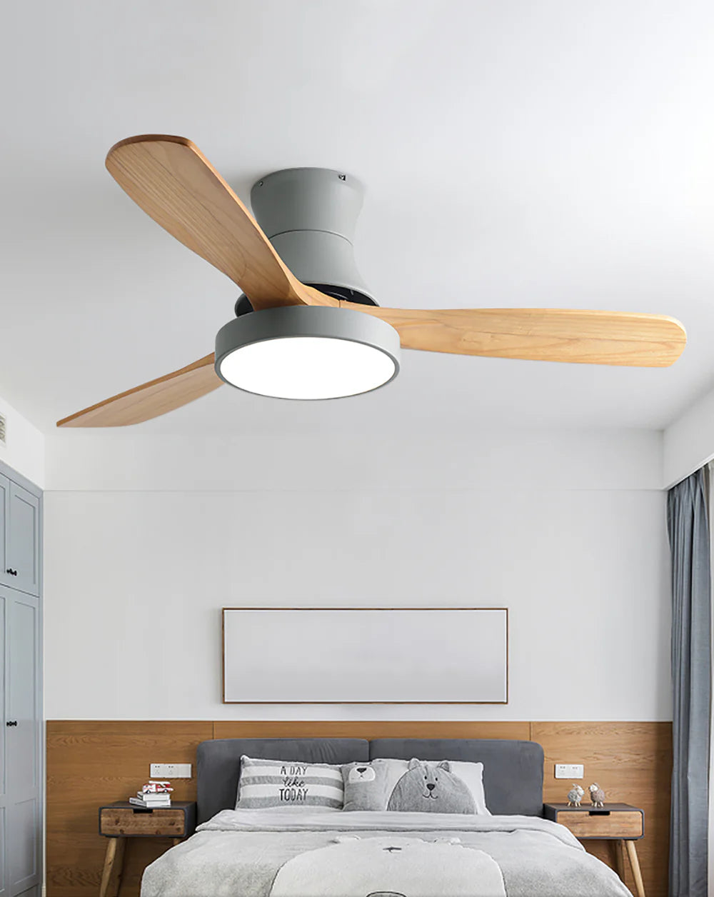 Hugger Wood Blade Ceiling Fan Lamp