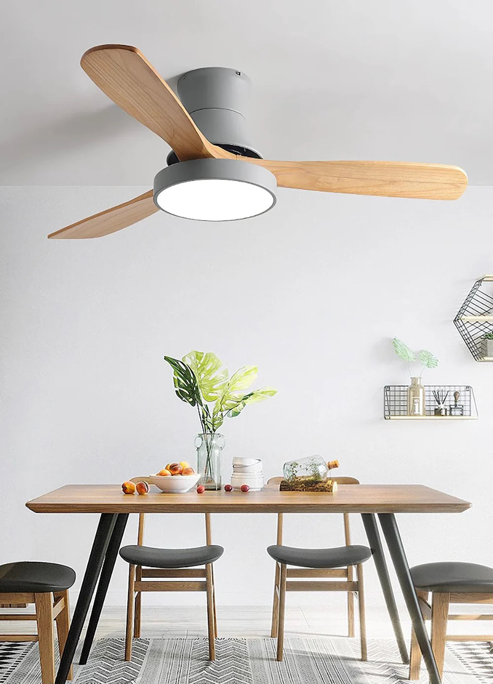 Hugger Wood Blade Ceiling Fan Lamp