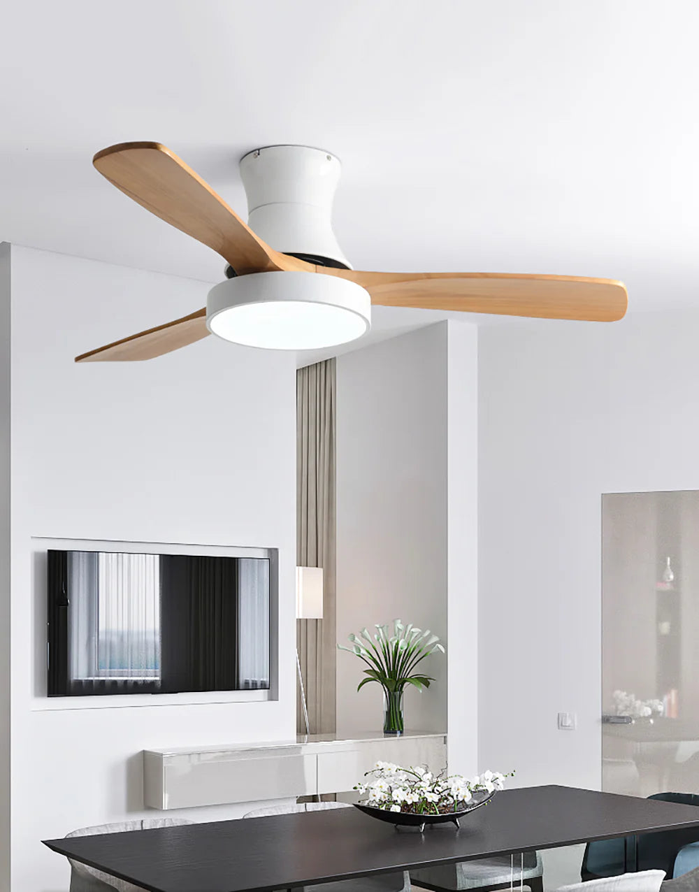 Hugger Wood Blade Ceiling Fan Lamp