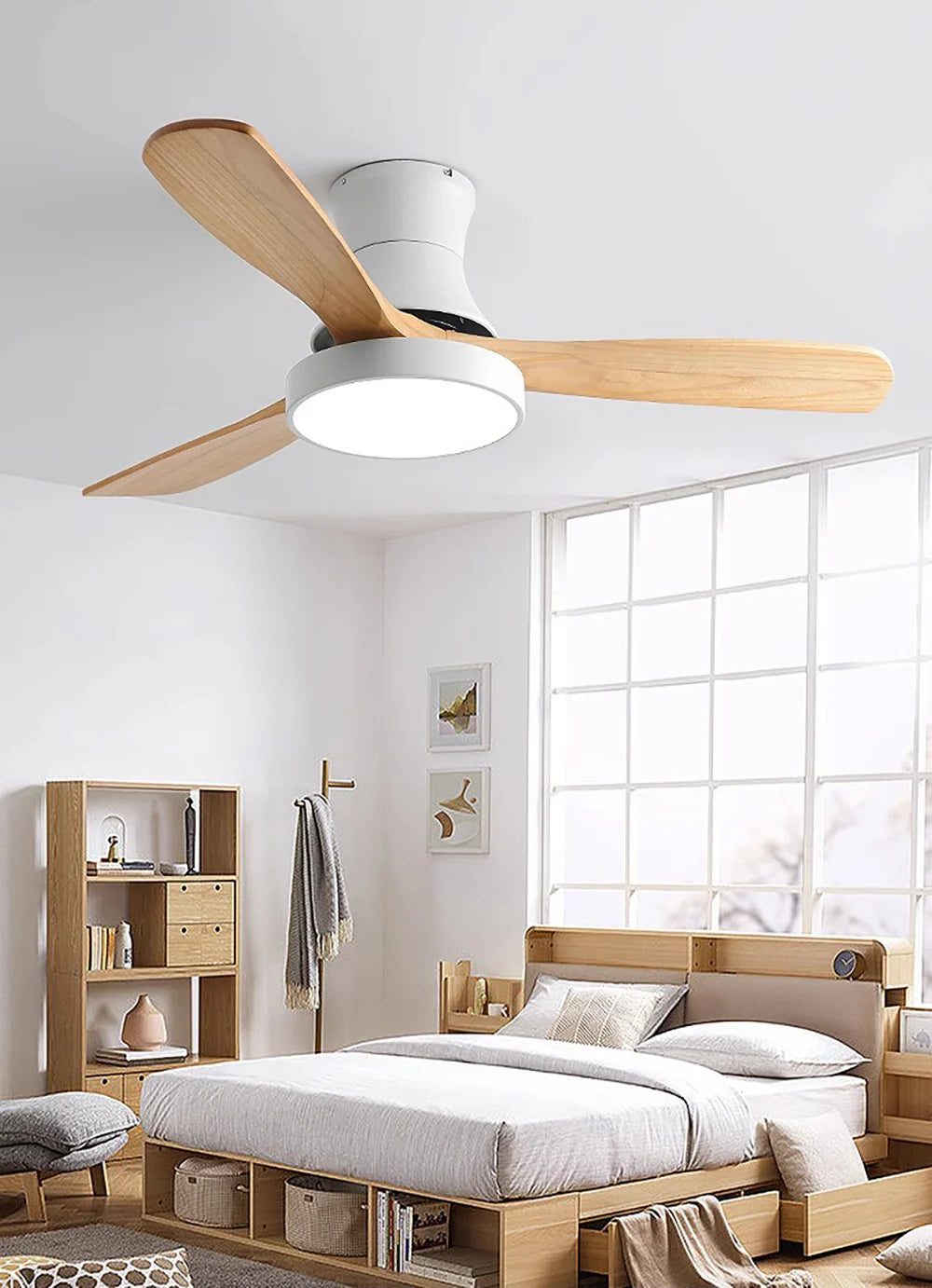 Hugger Wood Blade Ceiling Fan Lamp