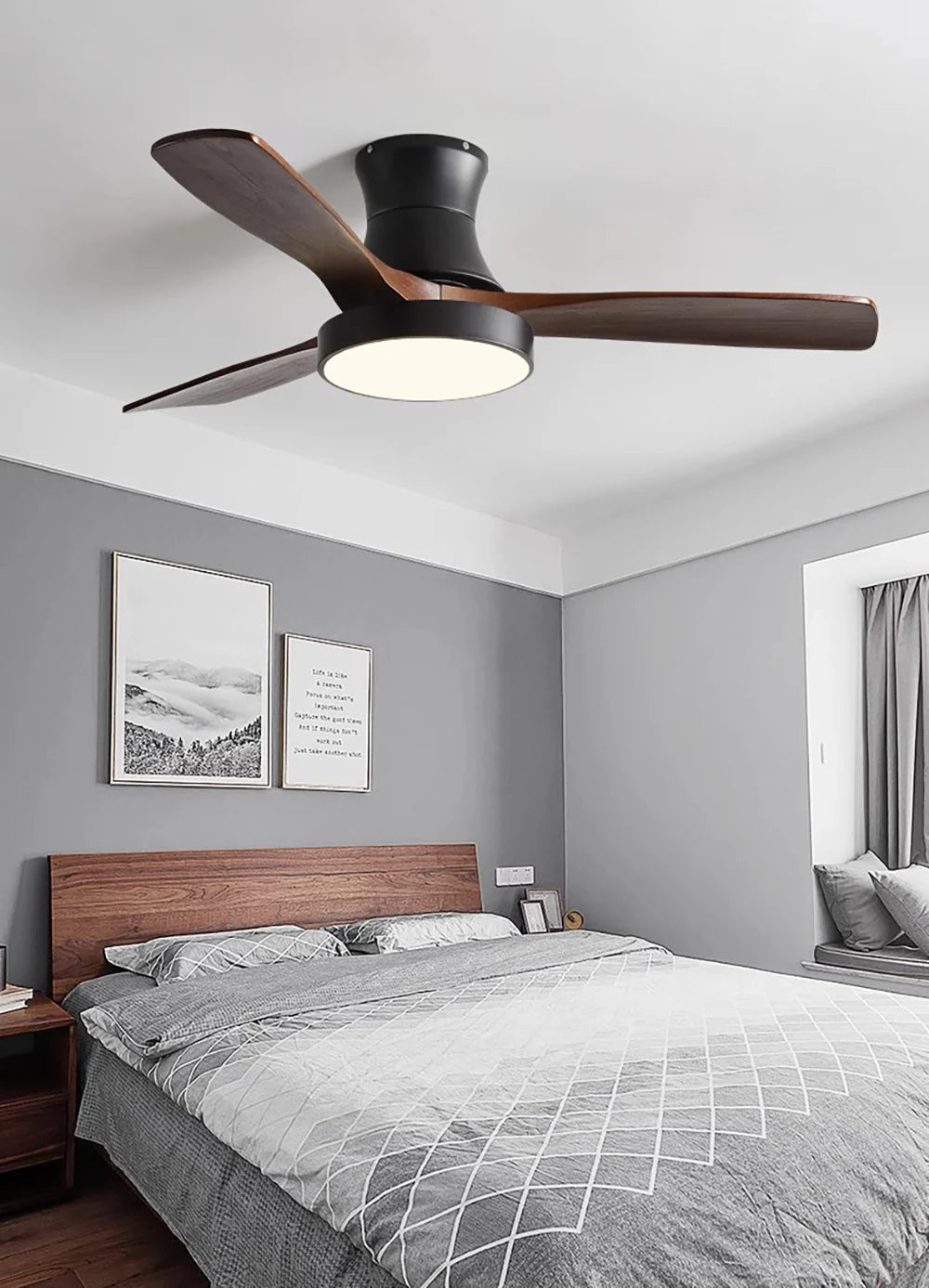 Hugger Wood Blade Ceiling Fan Lamp