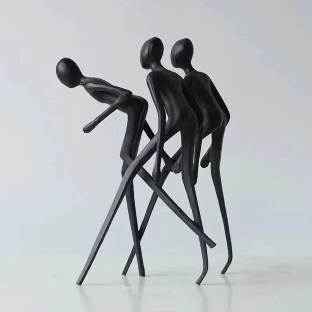 Human Sculpture Matte Black Iron Trio for Your Living Room
