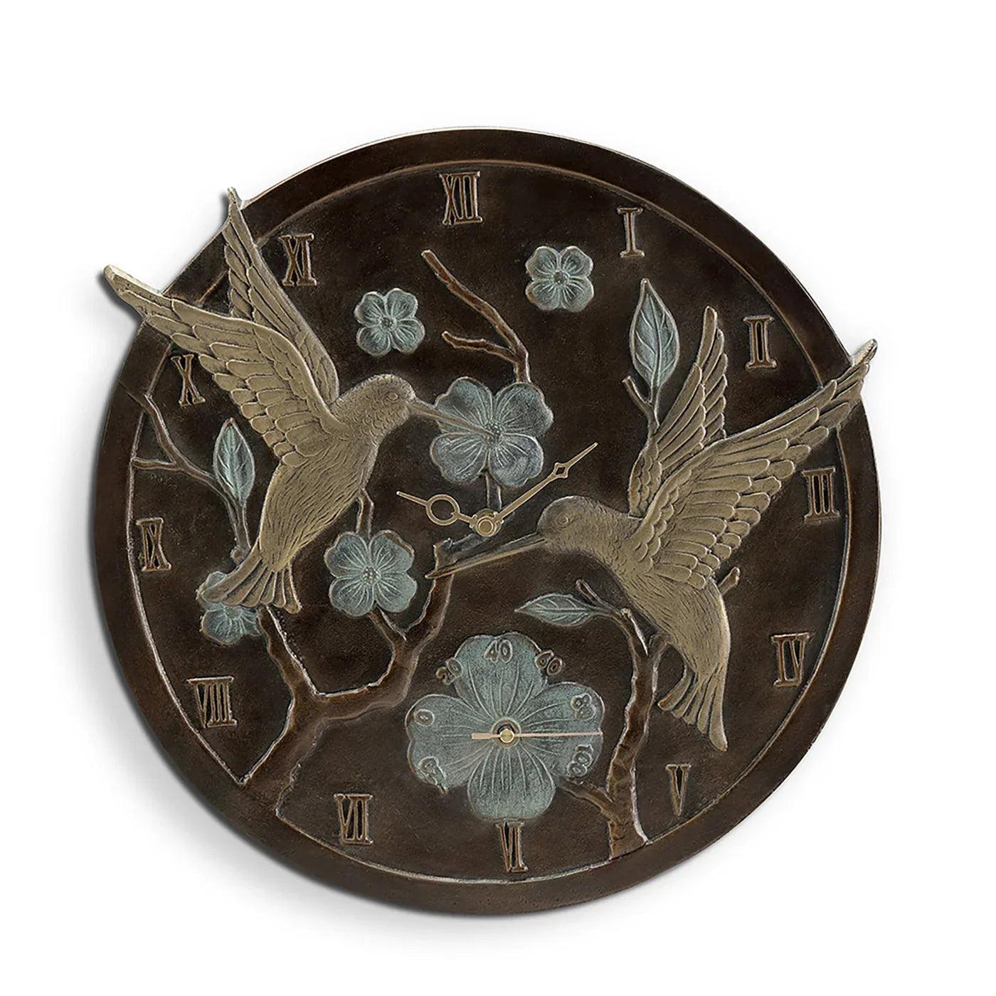 Hummingbird Pair Wall Mounted Garden Clock and Thermometer - Gifts for You 'n Me