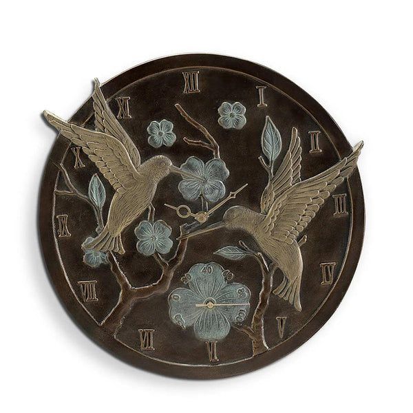 Hummingbird Pair Wall Mounted Garden Clock and Thermometer - Gifts for You 'n Me