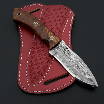 Skypiercer Damascus Steel Knife with Leather Sheath