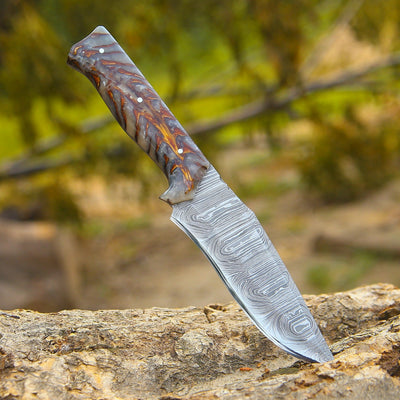 Golden Reaper Damascus Steel Knife with Leather Sheath