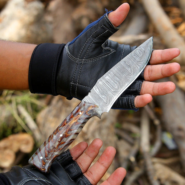 Golden Reaper Damascus Steel Knife with Leather Sheath