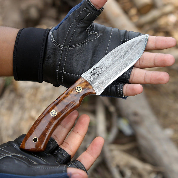 Skypiercer Damascus Steel Knife with Leather Sheath