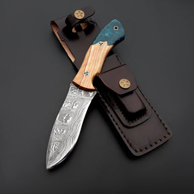 Breeze Hunting Knife with Exotic Olive Wood & Resin Handle