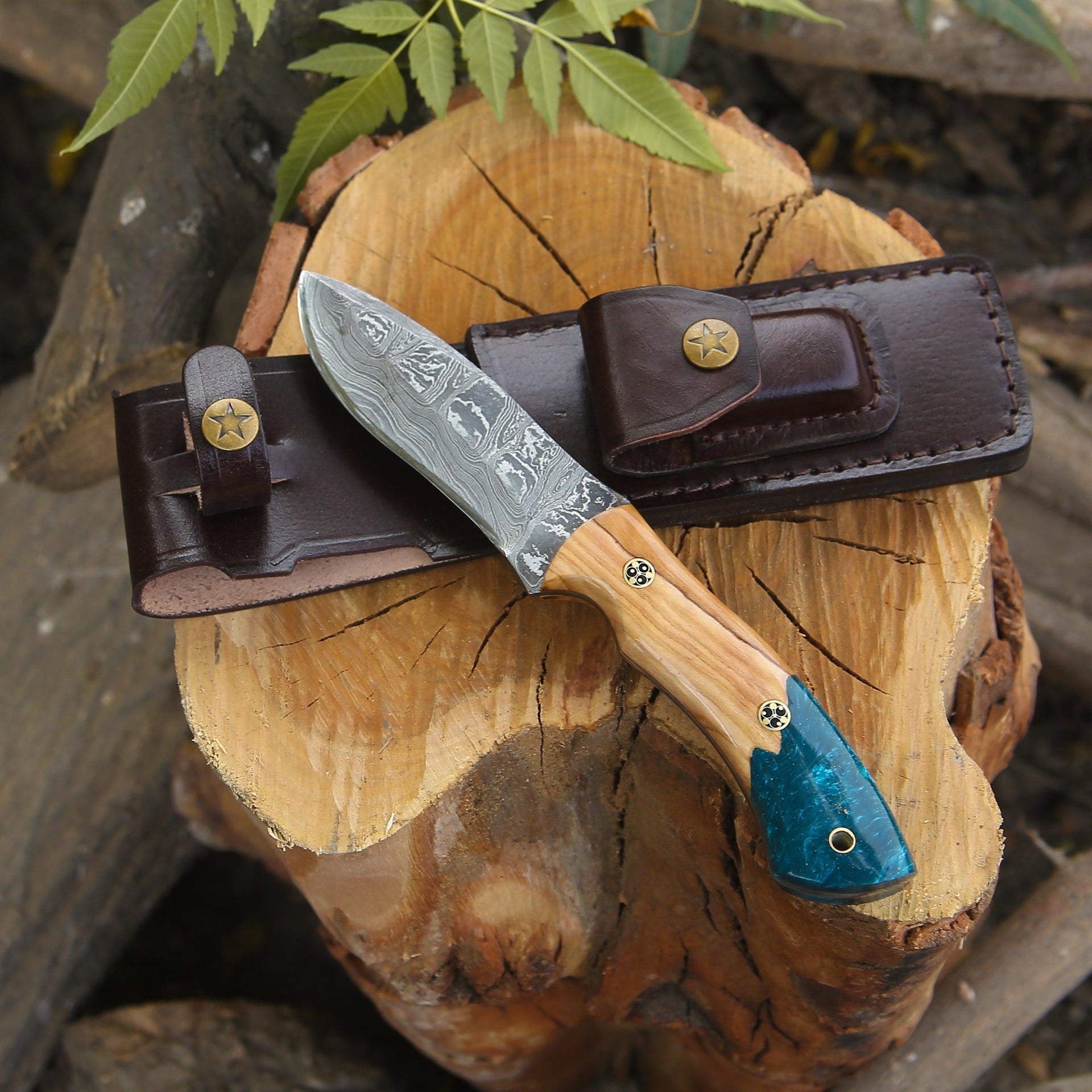 Breeze Hunting Knife with Exotic Olive Wood & Resin Handle