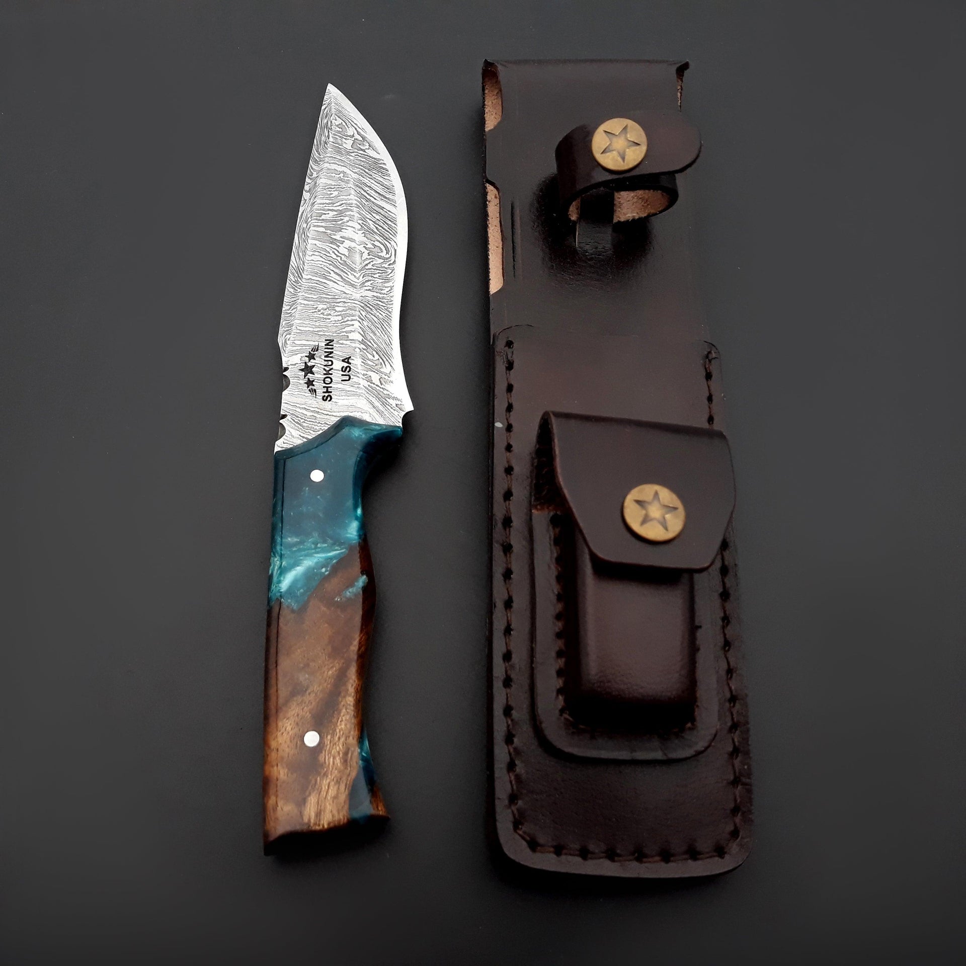 Zephyr Hunting Knife with Exotic Rose Wood & Resin Handle