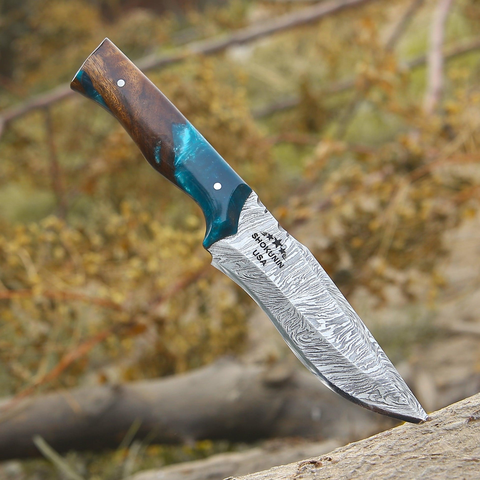 Zephyr Hunting Knife with Exotic Rose Wood & Resin Handle