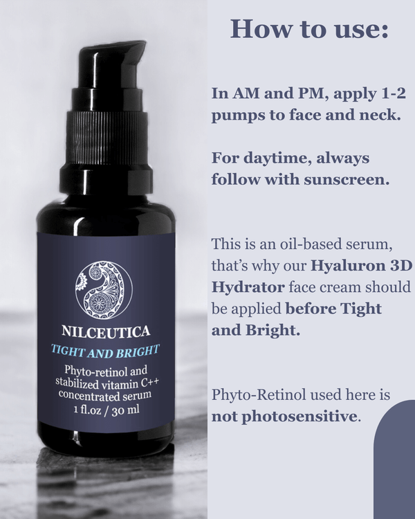 TIGHT AND BRIGHT, an Advanced Gentle Phyto-Retinol and Vitamin C Serum, 12 Innovative Technologies, 55% High-Performance Cosmeceuticals