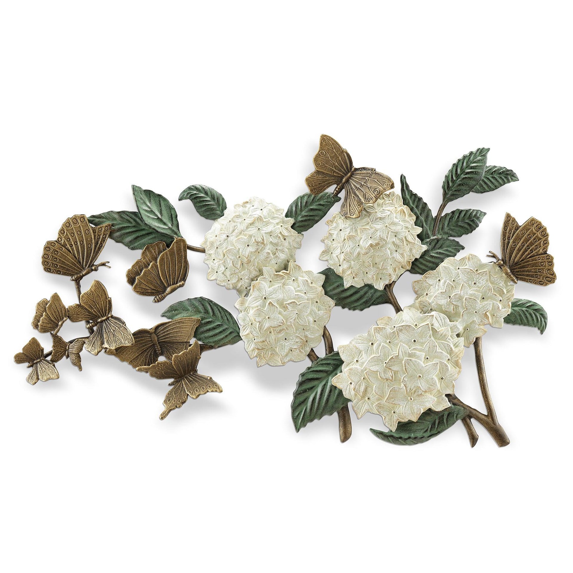 Hydrangea Floral and Butterfly Indoor Outdoor Wall Art