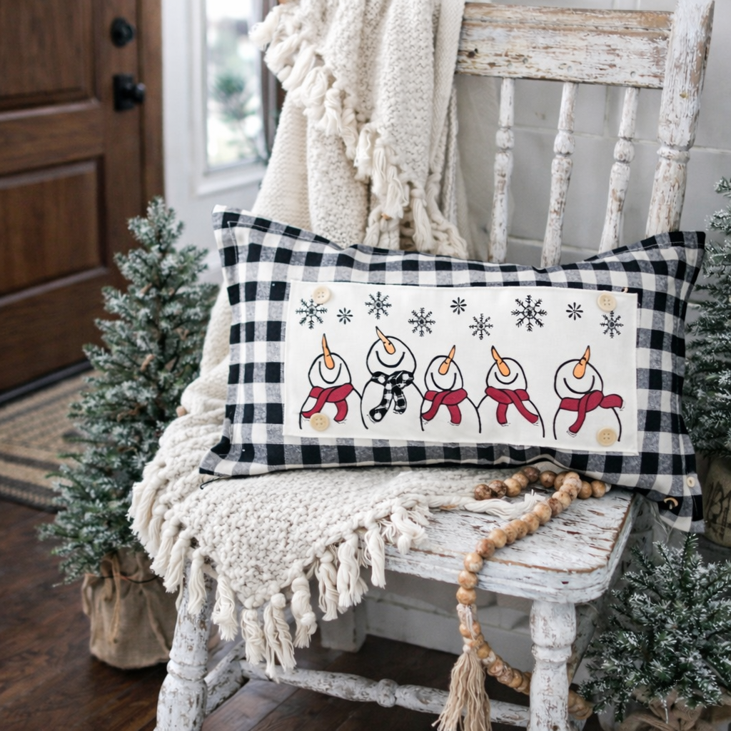 PANEL ONLY: 
RECTANGLE Season Panel: Winter January Decor Snow Snowflake Christmas; Singing Chorus Caroling Scarf Dancing Happy SNOWMAN SCARVES