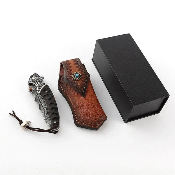 Valiant Damascus Steel Tanto Pocket Knife with Obsidian Micarta Handle - Gifts for You 'n Me
