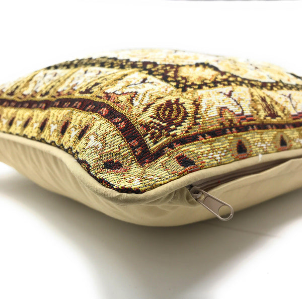DaDa Bedding Elegant Golden Persian Style Rug Floral Tapestry Throw Pillow Covers 16