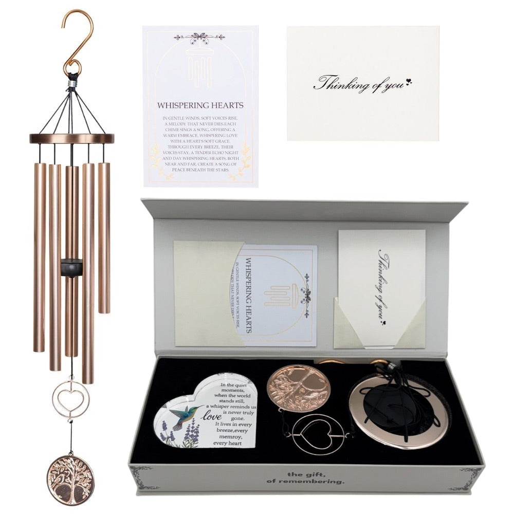 Gift Bundle - Memorial Wind Chime – Whispering Hearts™ Collection – Platinum Rose Personalized 30”