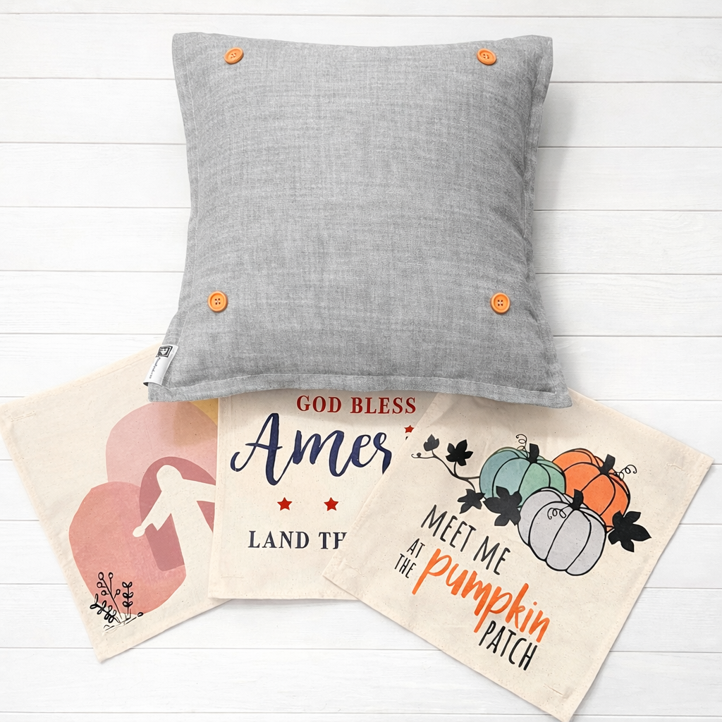 NEW! SPRING/SUMMER/FALL BUNDLE:  3 seasons +Square Gray pillow: JESUS TOMB, AMERICA 1776, MEET IN PUMPKIN PATCH