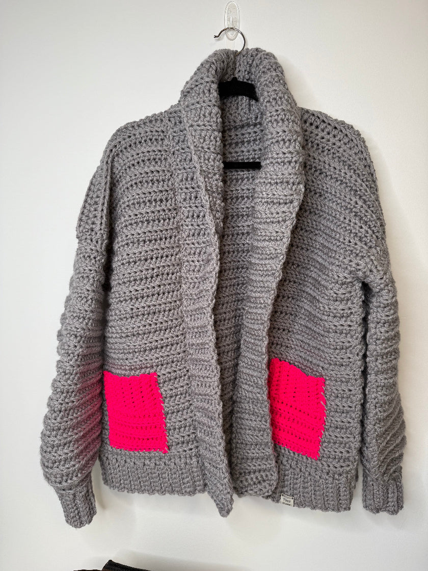The Resolution Cardigan- Grey & Pink Tiny Fire