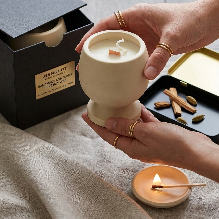 Jesmonite Pedestal Candle