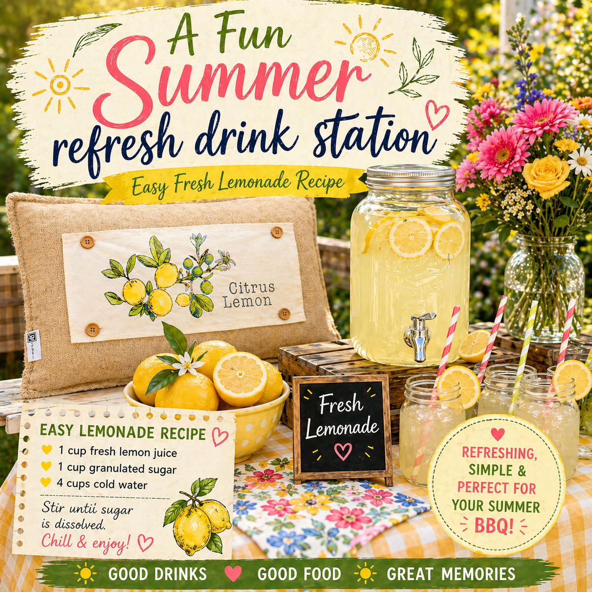 PANEL + RECIPE: RECTANGLE Summer, Lemonade Stand, Sweet, Summertime;  CITRUS LEMON
