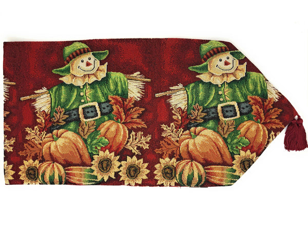 Tache Pumpkin Patch Scarecrow Autumn Harvest Woven Tapestry Table Runners (12921TR)