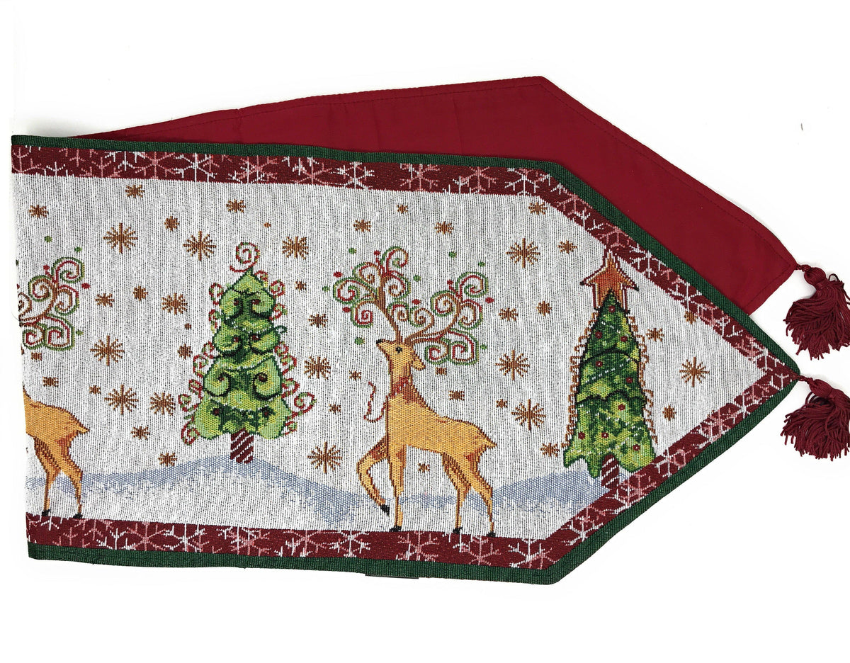 Tache Winter Forest Reindeer Vintage Holiday Woven Tapestry Table Runners (9192TR)