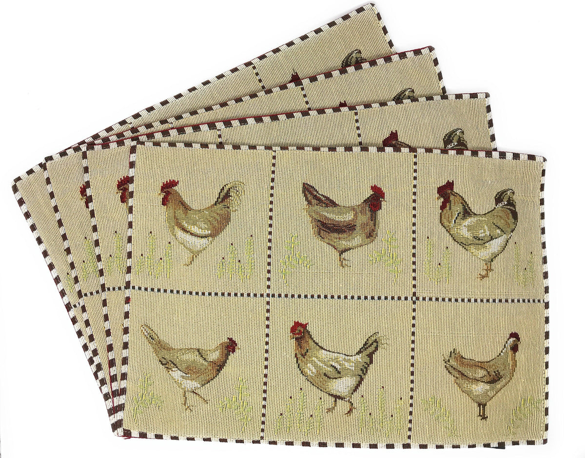Tache Country Farmhouse Rooster Hens Woven Tapestry Placemat Set (13139PM)