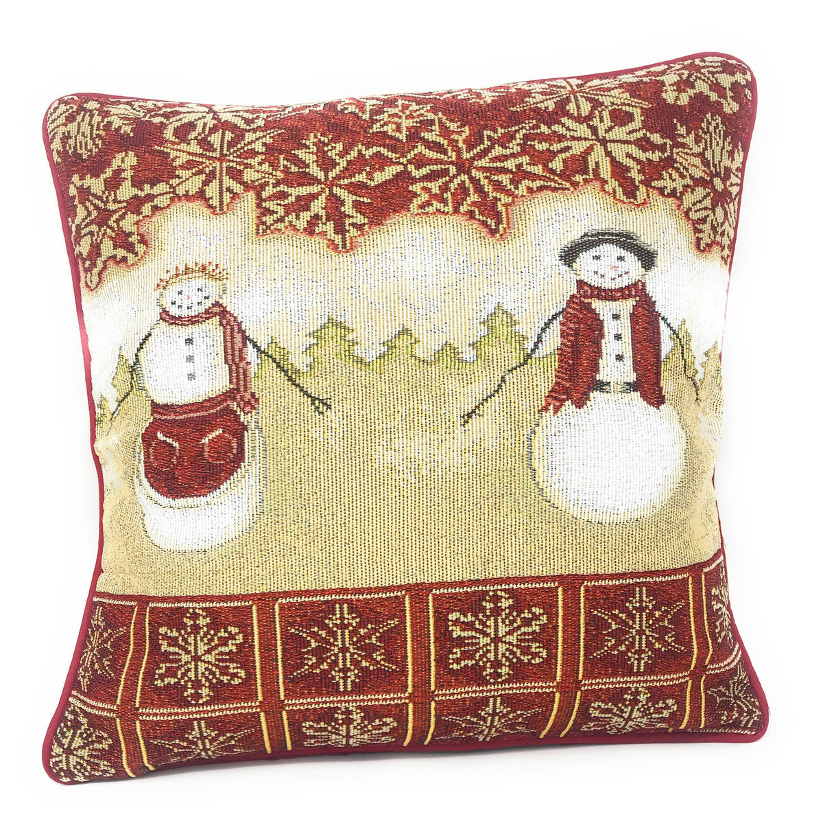 Tache Mr. & Mrs. Snowman Couple Woven Tapestry Throw Pillow Cover (10323CC)