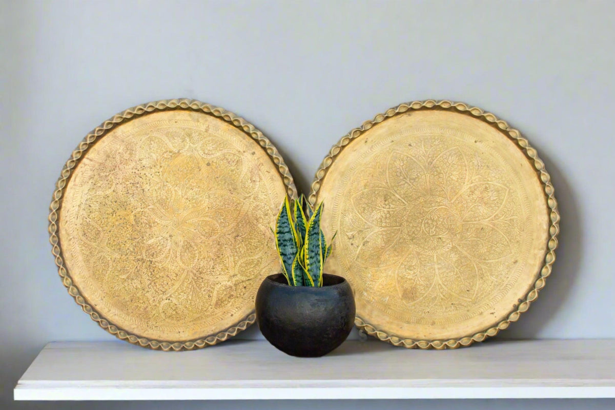 Antique Moorish Brass Engraved Large Platter