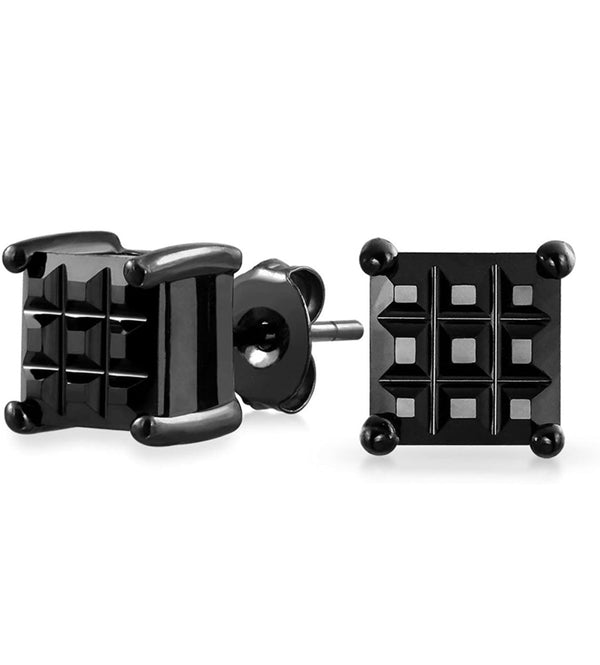 Sterling Silver Invisible Cut Black Onyx Studs Earrings Unisex