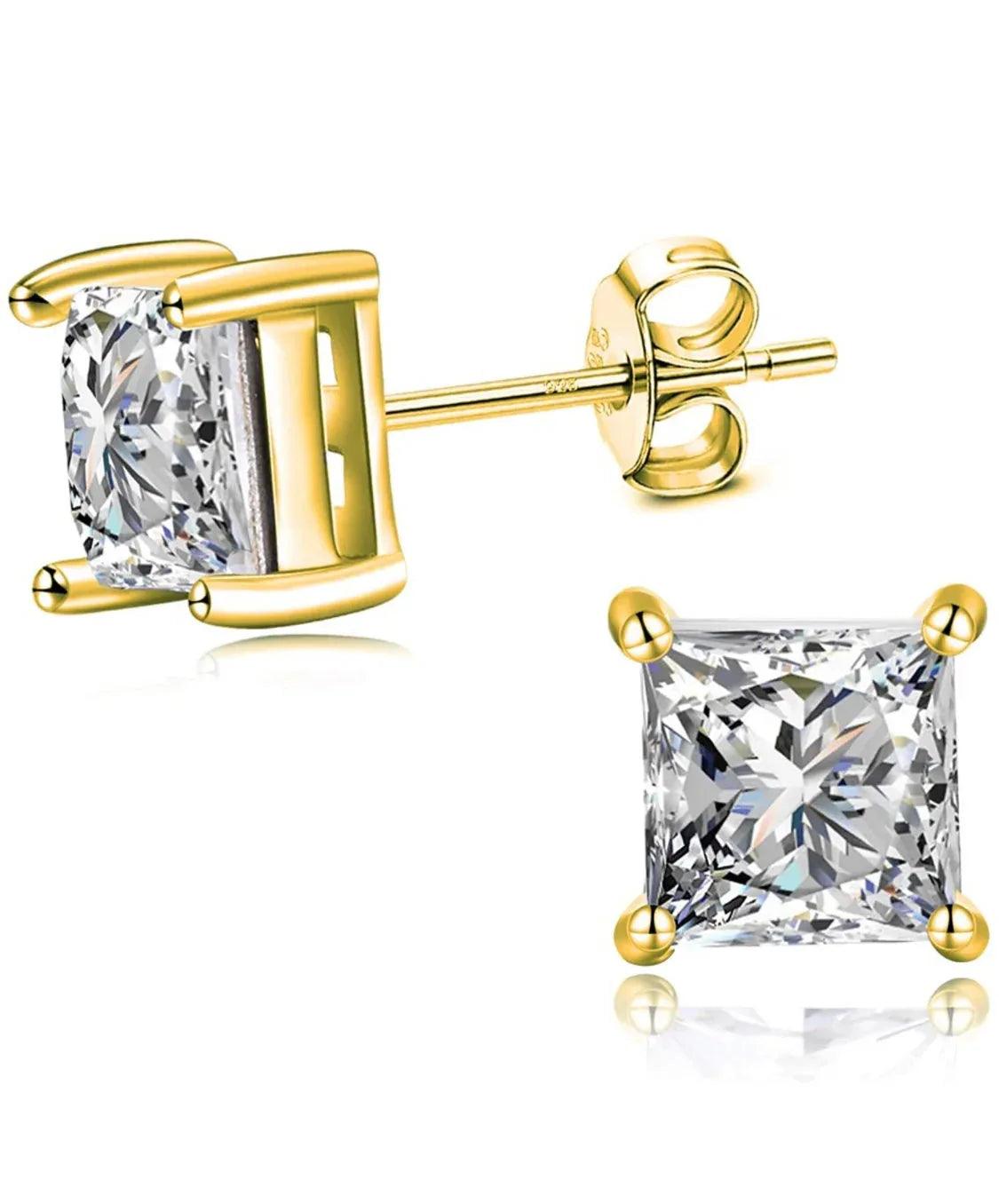 Solid Sterling Silver White Topaz Princess Cut Square Studs - Gifts for You 'n Me