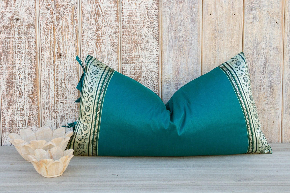 Shajib Large Festive Indian Silk Queen Lumbar Pillow Cover