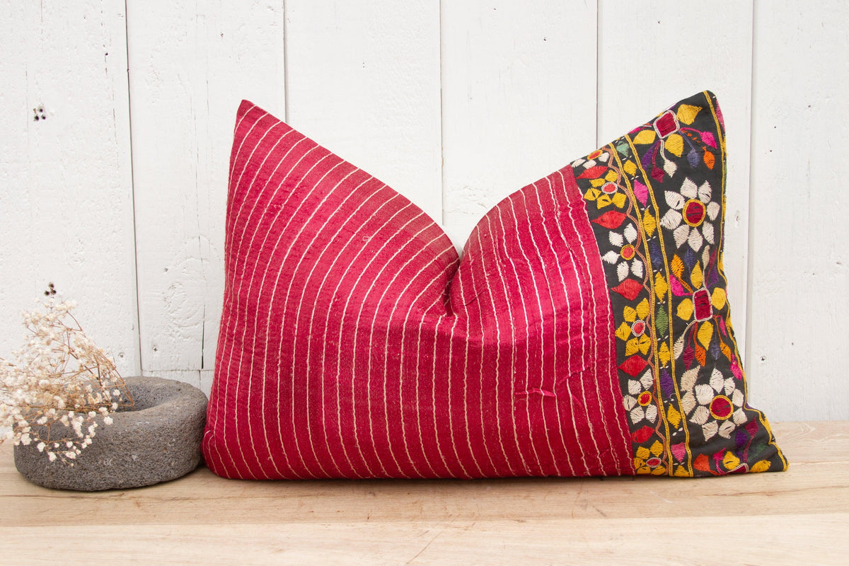 Callie Antique Mashru Tribal Lumbar Pillow