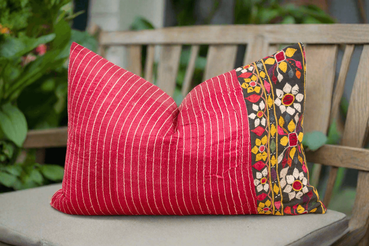 Callie Antique Mashru Tribal Lumbar Pillow