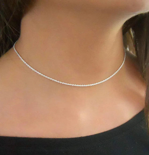 Solid Sterling Silver Rope Chain Choker Necklace - 3 Length Options - Gifts for You 'n Me