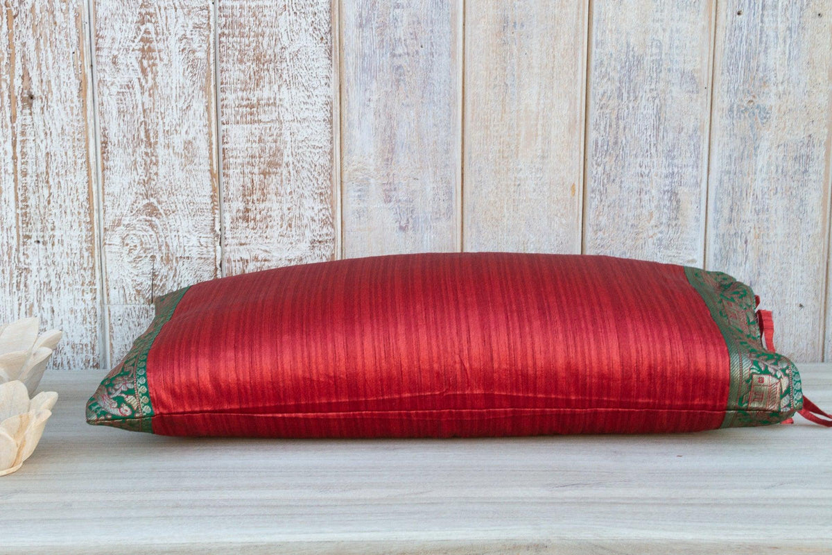 Red Large Festive Indian Silk Queen Lumbar Pillow Cover