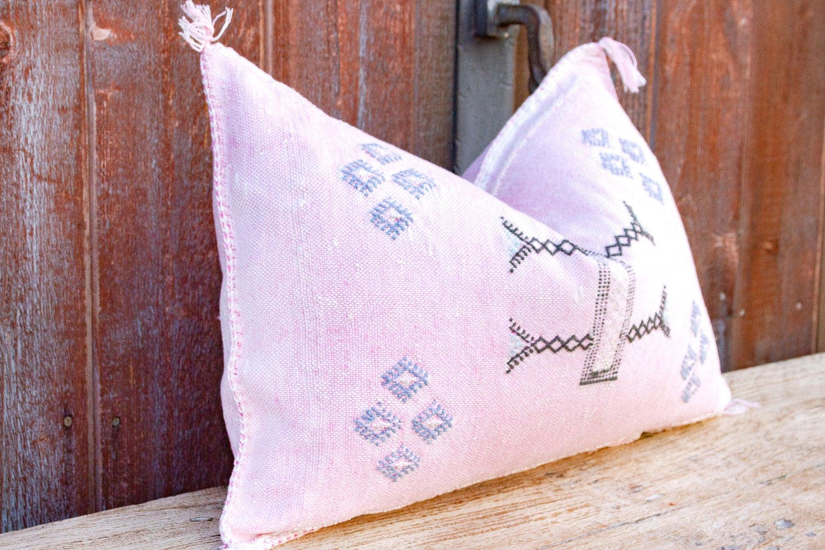Rose Lumbar Moroccan Silk Rug Pillow