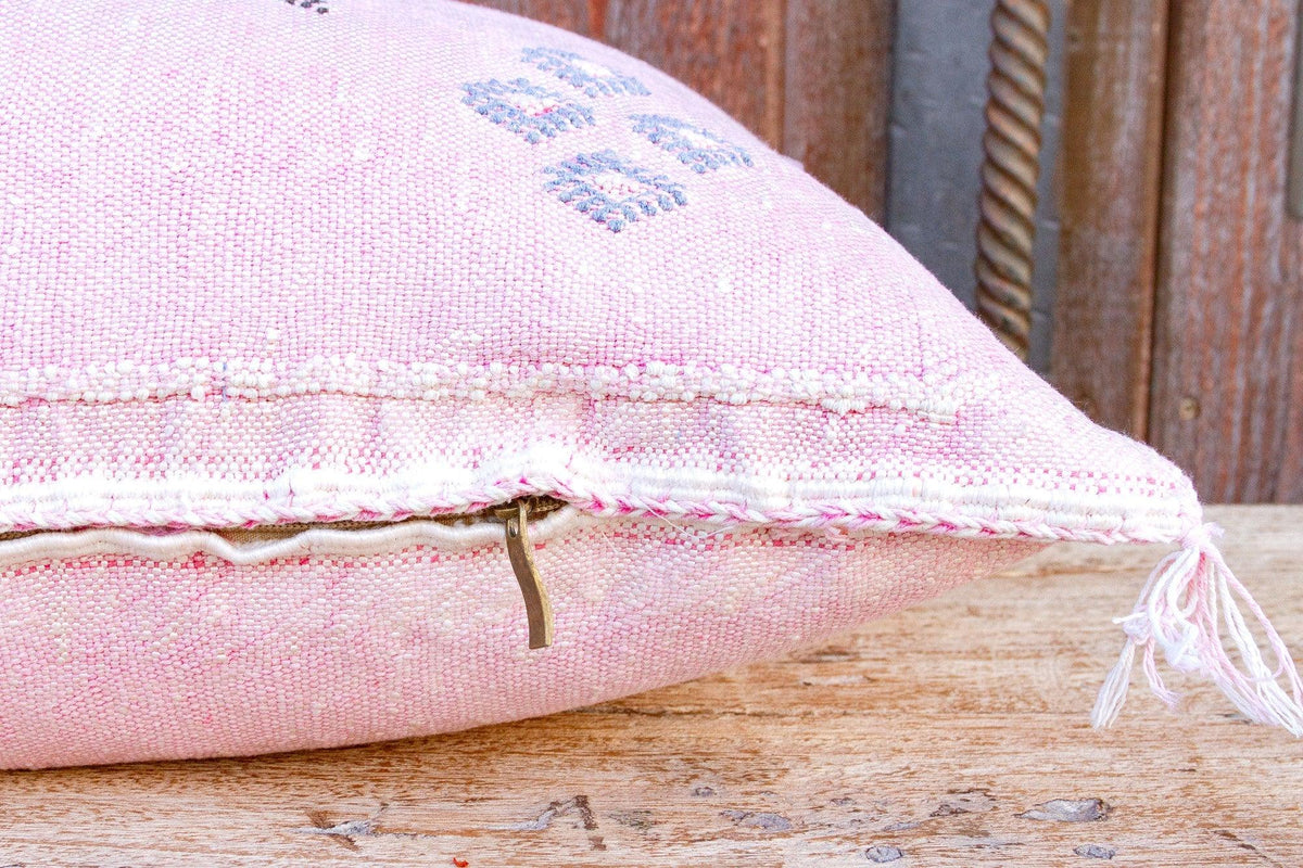 Rose Lumbar Moroccan Silk Rug Pillow