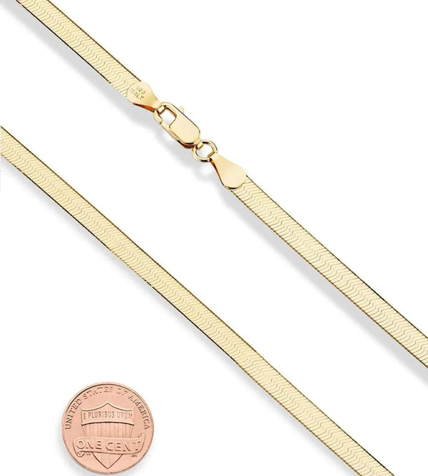 Solid Sterling Silver Yellow Gold Flashed Herringbone Necklace - 3 Lengths - Gifts for You 'n Me
