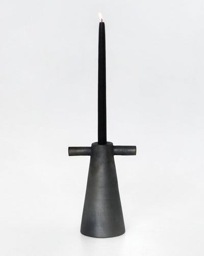 Black Stoneware Tall Candle Holder Motanka