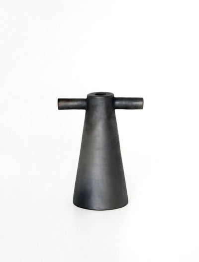 Black Stoneware Tall Candle Holder Motanka