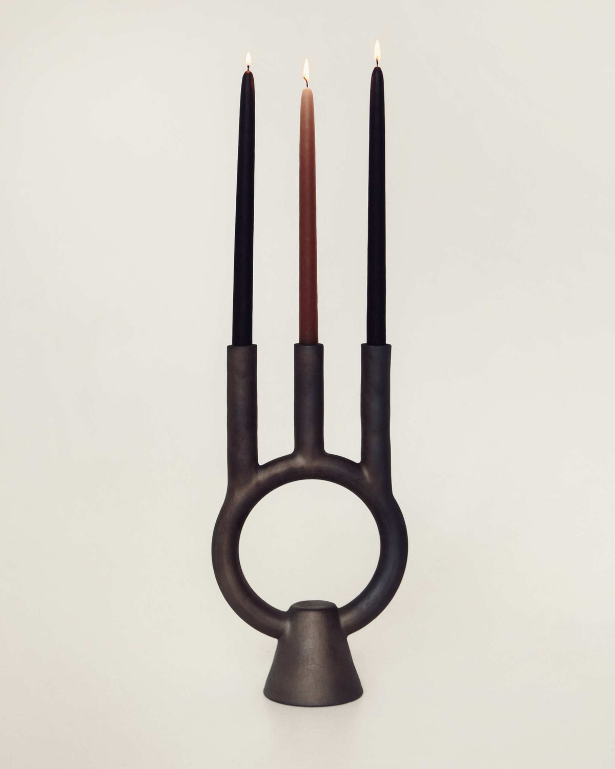Smoke-Fired Ceramic Black Candle Holder Shadows.