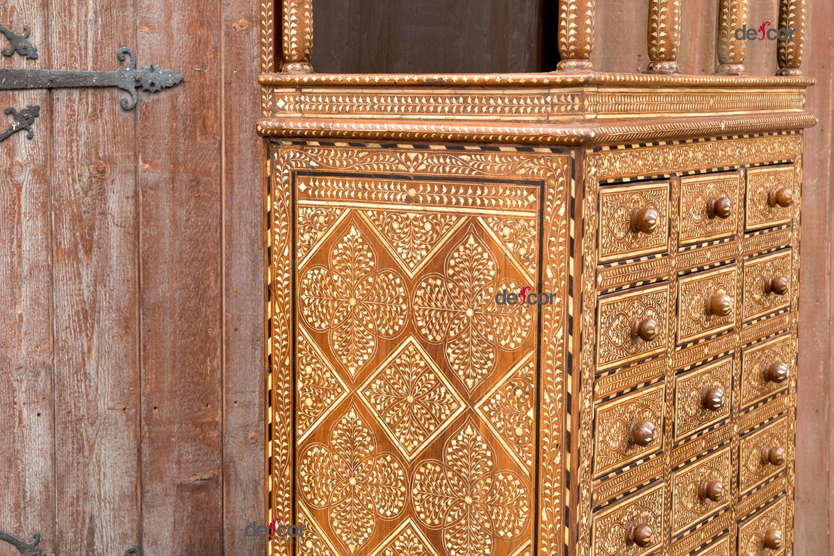 Tall Inlaid Apothecary Arch Dresser