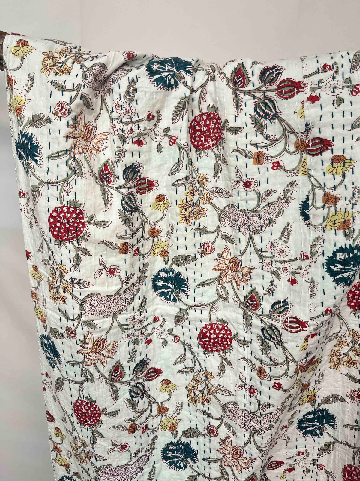 Wildflower Field Block Print Cotton Kantha Quilt