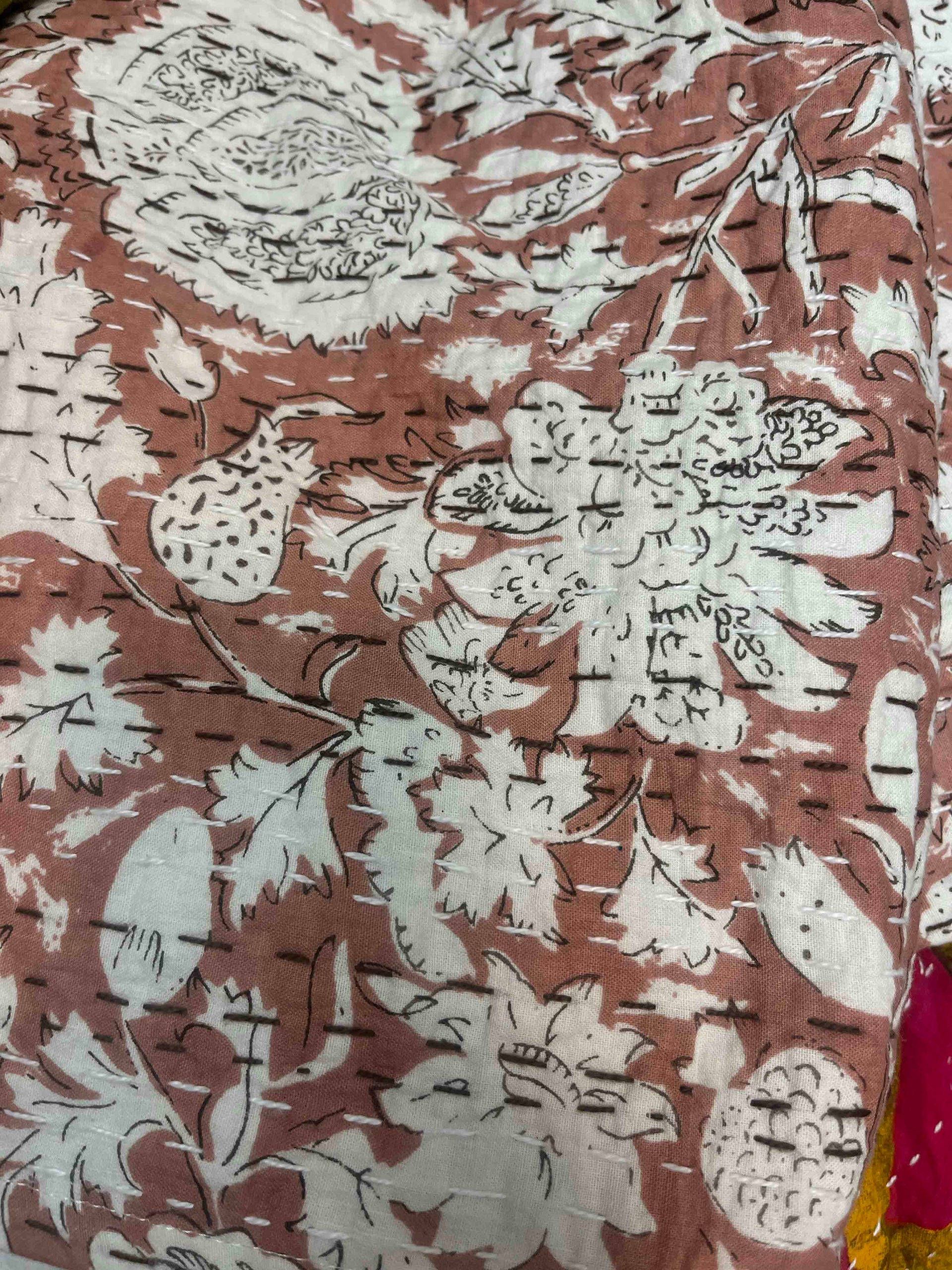 Brown Blooms Block Print Cotton Kantha Quilt (Events)